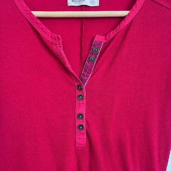 VTG Y2K Hollister Womens Ribbed Henley Top Size XS Red Bella Swan Elena Gilbert - Picture 3 of 6